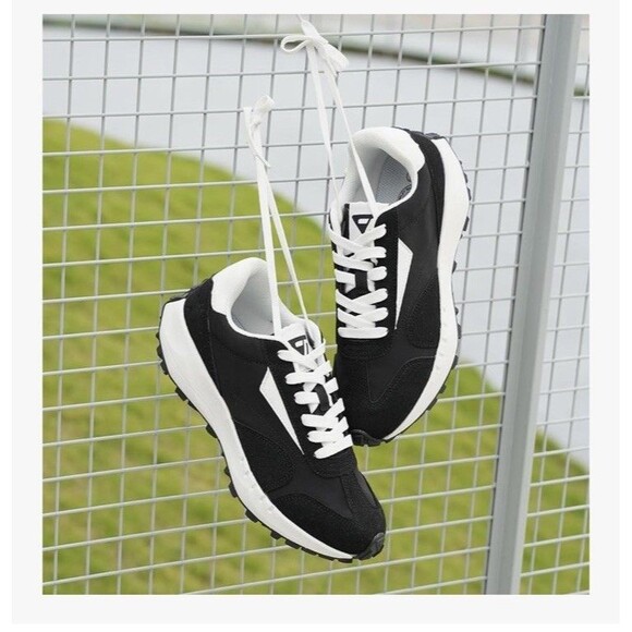 Women Fashion Sneakers Breathable Lace-Up Tennis Running Shoes Black Size 7 NWB - Picture 5 of 16